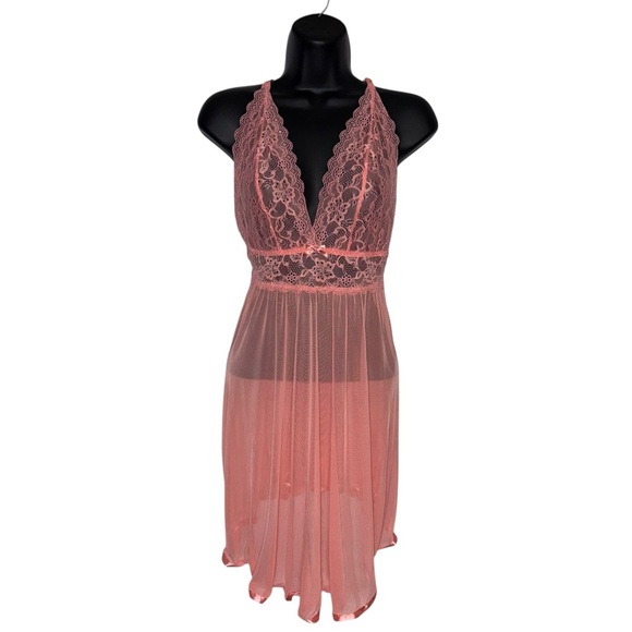 Rachel Other - Fairy Princess Babydoll Pink Lace Mesh Halter Chemise‎ Balletcore Dress Lingerie